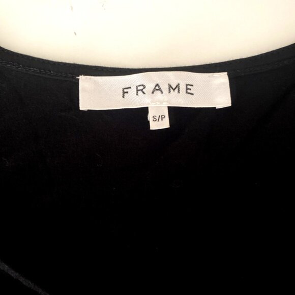 Frame Agnes Jersey Knit Top Blouse Puff Sleeve Ruched Shirred Black V Neck S - Picture 8 of 12